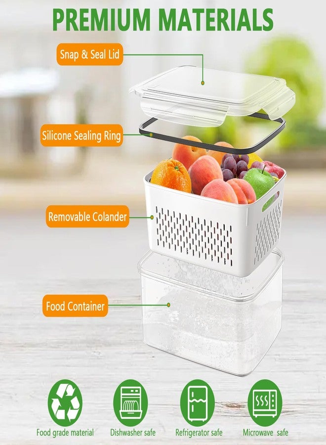 KEISSCO 5 PCS Fruit Storage Containers for Fridge, Leakproof Food Storage Containers with Removable Colander, Dishwasher & Microwave Safe, Produce Saver Container Keep Berry Fruit Vegetable Fresh Longer - Image 5
